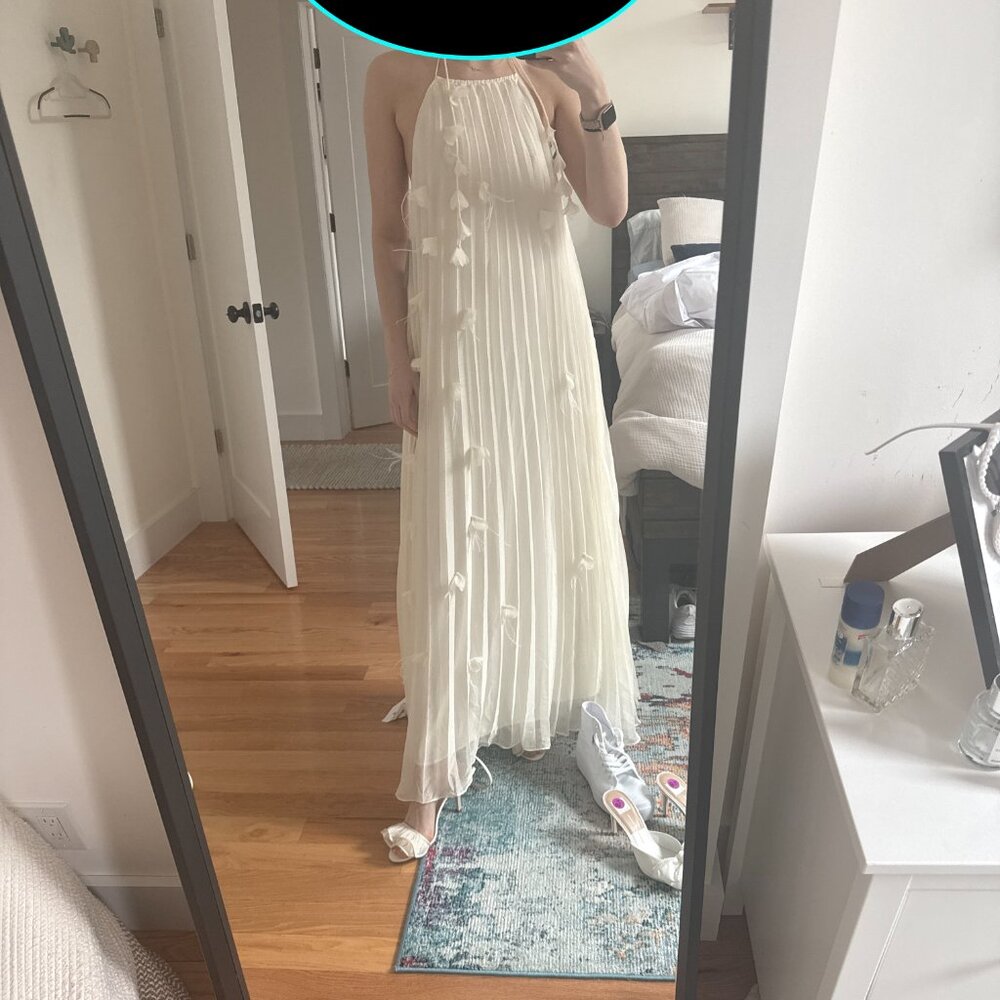 Emelia Floral Appliqué Pleated Georgette Halter Maxi Dress